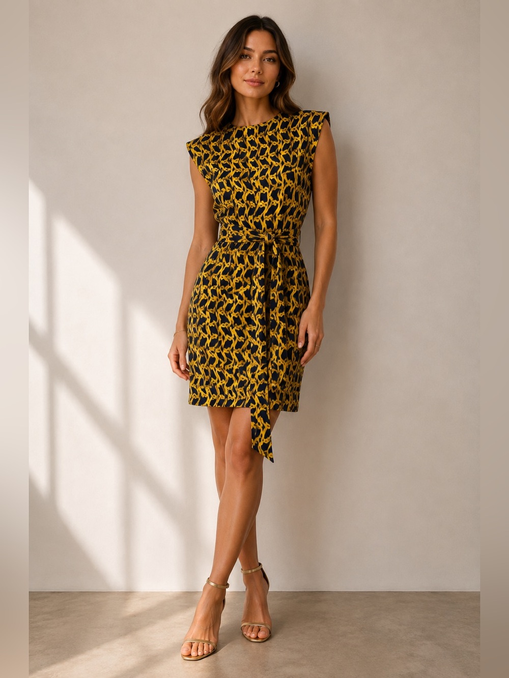 Elizabeth McKay Navy & Yellow Patterned Midi Dress
